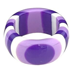 Vintage 1970s Lucite Ring Purple White Striped Band Chunky Mod Statement - 13S